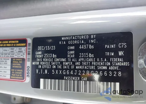 2024 Kia K5 Gt-Line z USA, uszkodzony, nr VIN 5XXG64J22RG266328